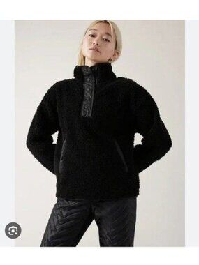 Abercrombie & Fitch Womens Black Sherpa Half-Zip Pullover Fleece Jacket Size Sma